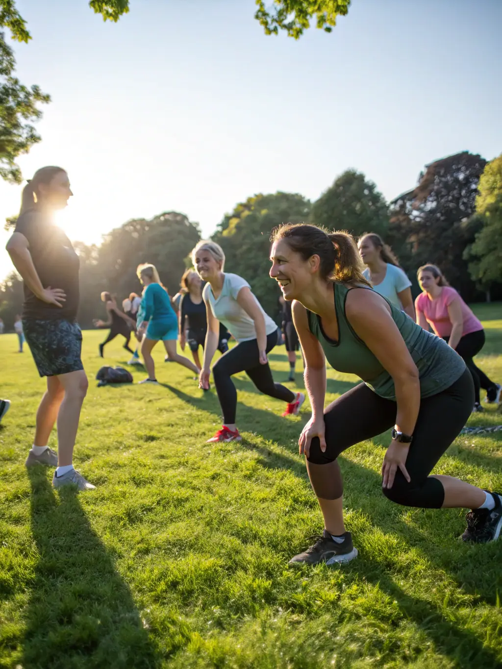 A photograph of people participating in a fitness class outdoors, showcasing the physical activity and healthy lifestyle promoted by ASSOC LES BRUYERES.